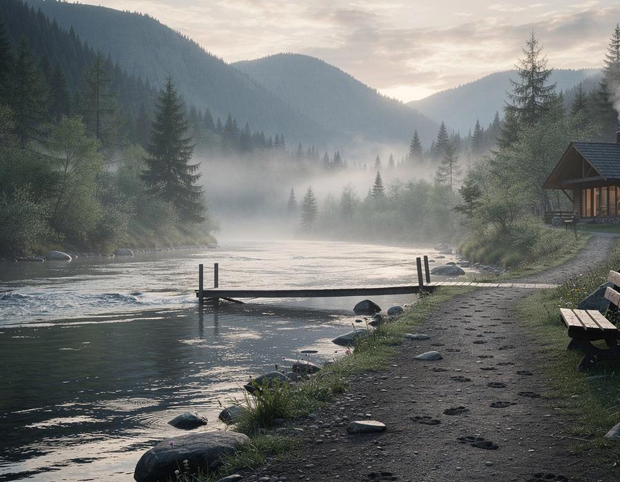 Quiet river path through the Carpathians