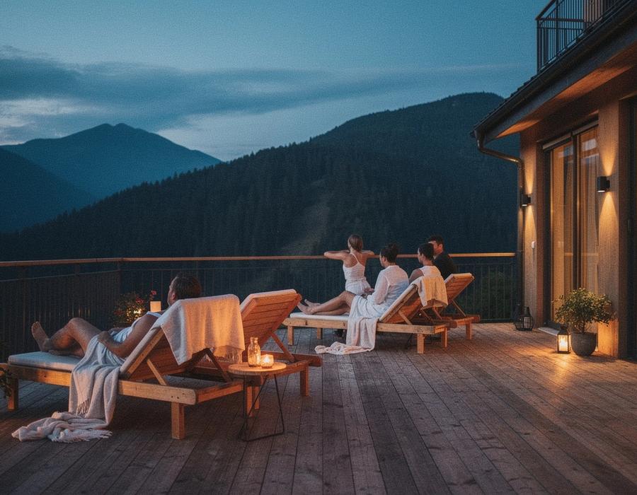 Evening calm on a Carpathian wellness retreat terrace